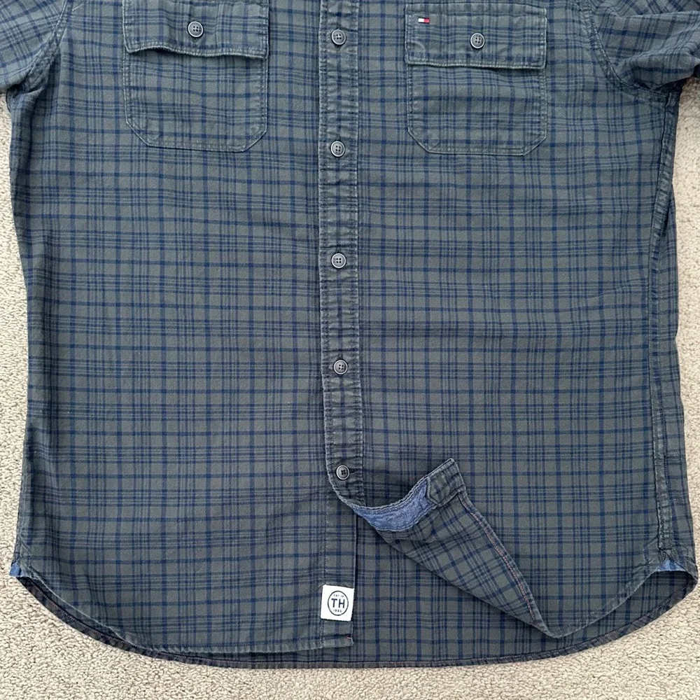 Tommy Hilfiger Green & Navy Checkered Plaid Button Down Shirt